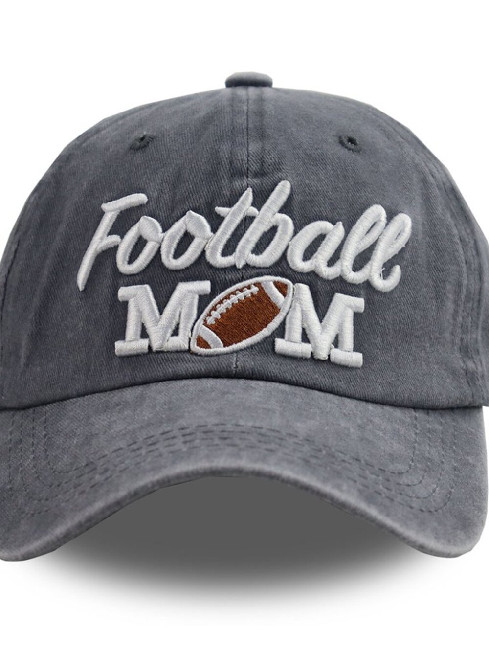 Grey Football Mom Embroidered Baseball Cap for Women, Vintage Washed Distressed